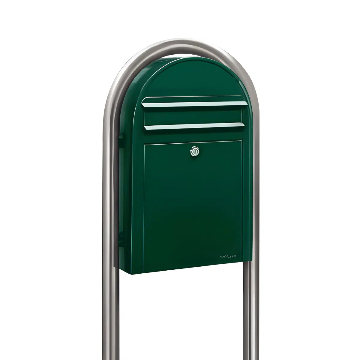 Bobi Classic Slim Front Access Modern Locking Green Mailbox and Round Stainless Steel Post Combo Product Image