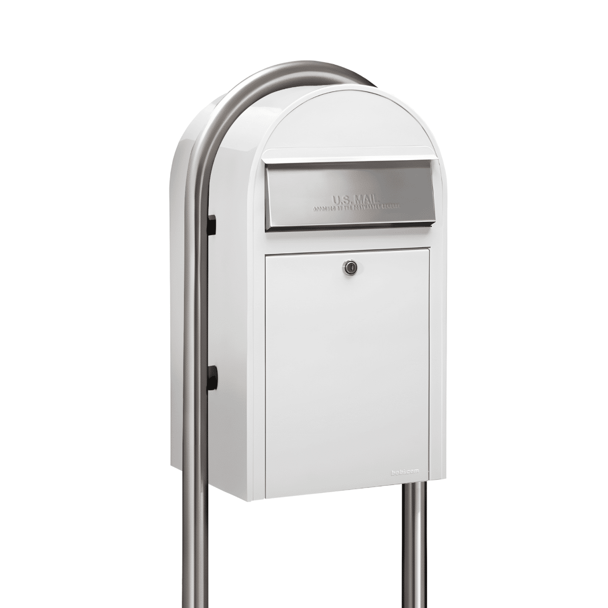 USPS Approved Bobi Grande Front Access Modern Locking White Mailbox with Round Stainless Steel Post Combo Product Image