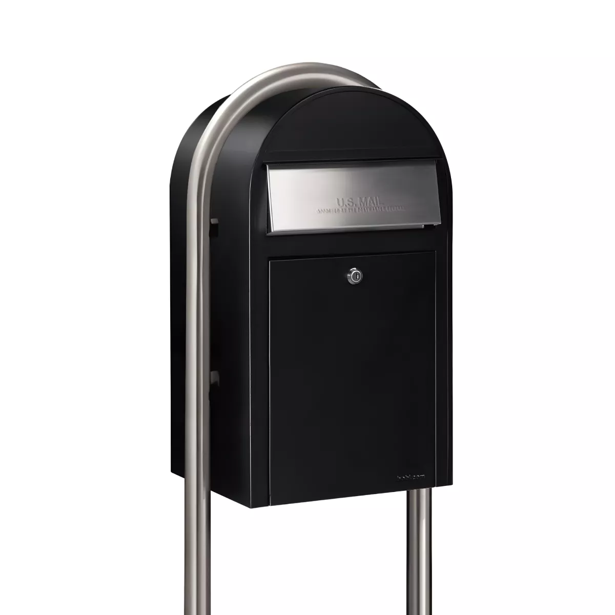 USPS Approved Bobi Grande Front Access Modern Locking Black Mailbox with Round Stainless Steel Post Combo Product Image