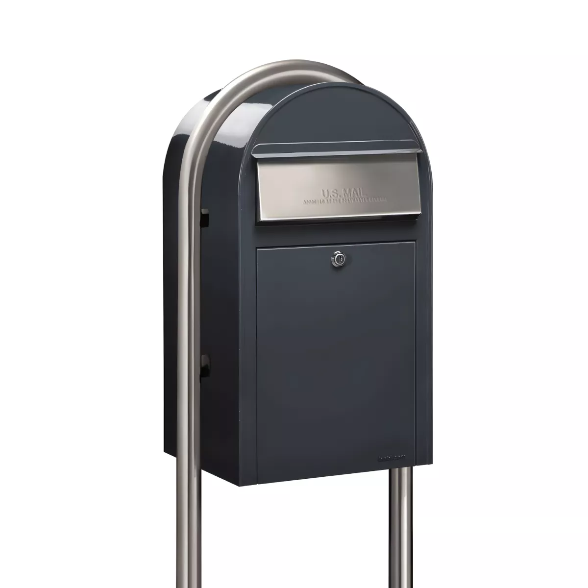 USPS Approved Bobi Grande Front Access Modern Locking Grey Mailbox with Round Stainless Steel Post Combo Product Image