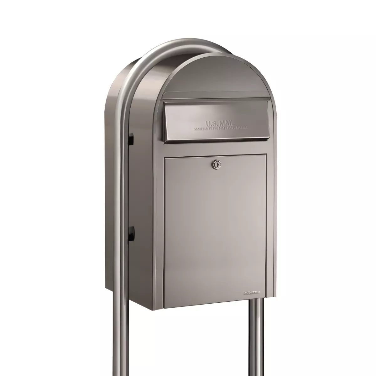 USPS Approved Bobi Grande Front Access Modern Locking Stainless Steel Mailbox with Round Stainless Steel Post Combo Product Image