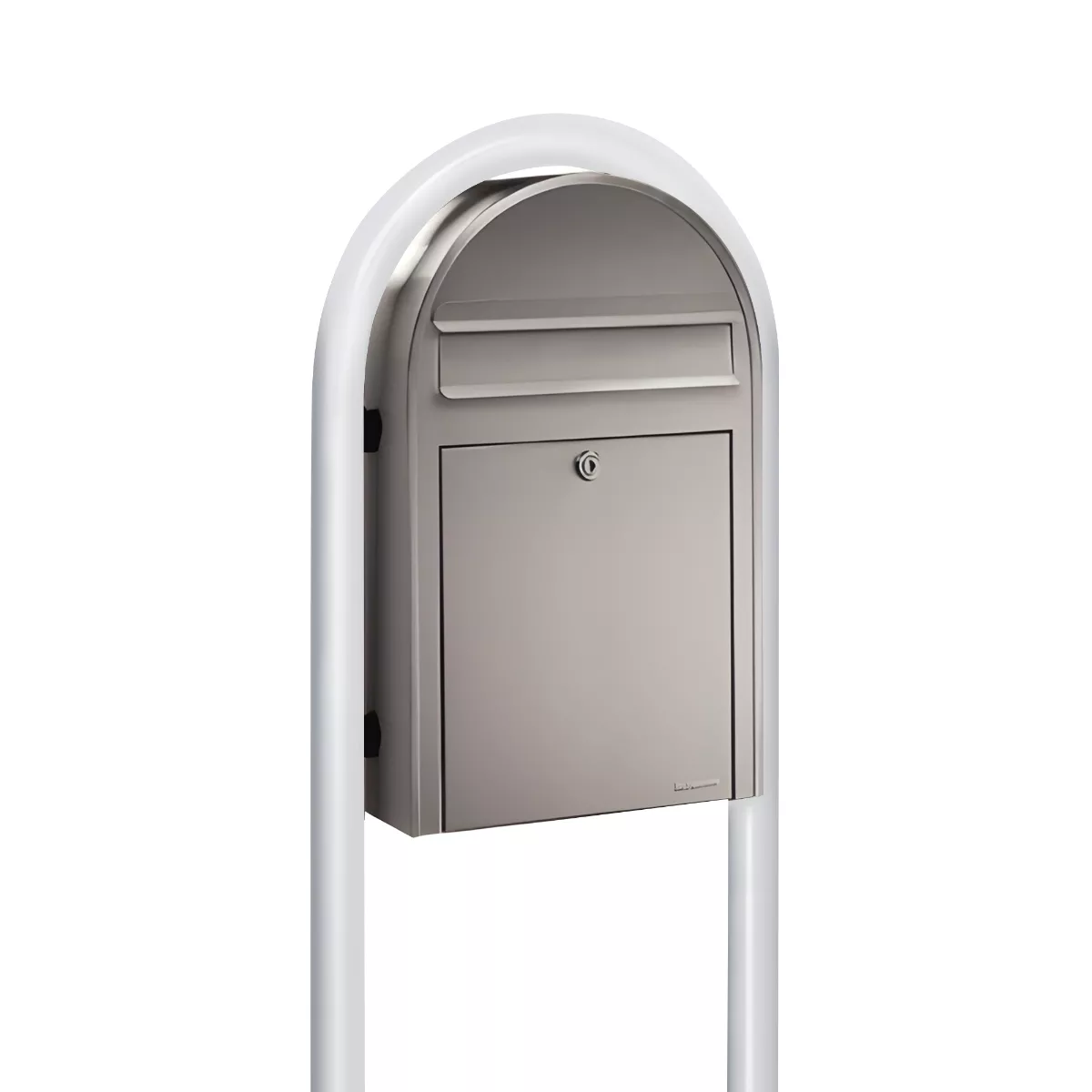 Bobi Classic Slim Front Access Modern Locking Stainless Steel Mailbox and Round White Post Combo Product Image