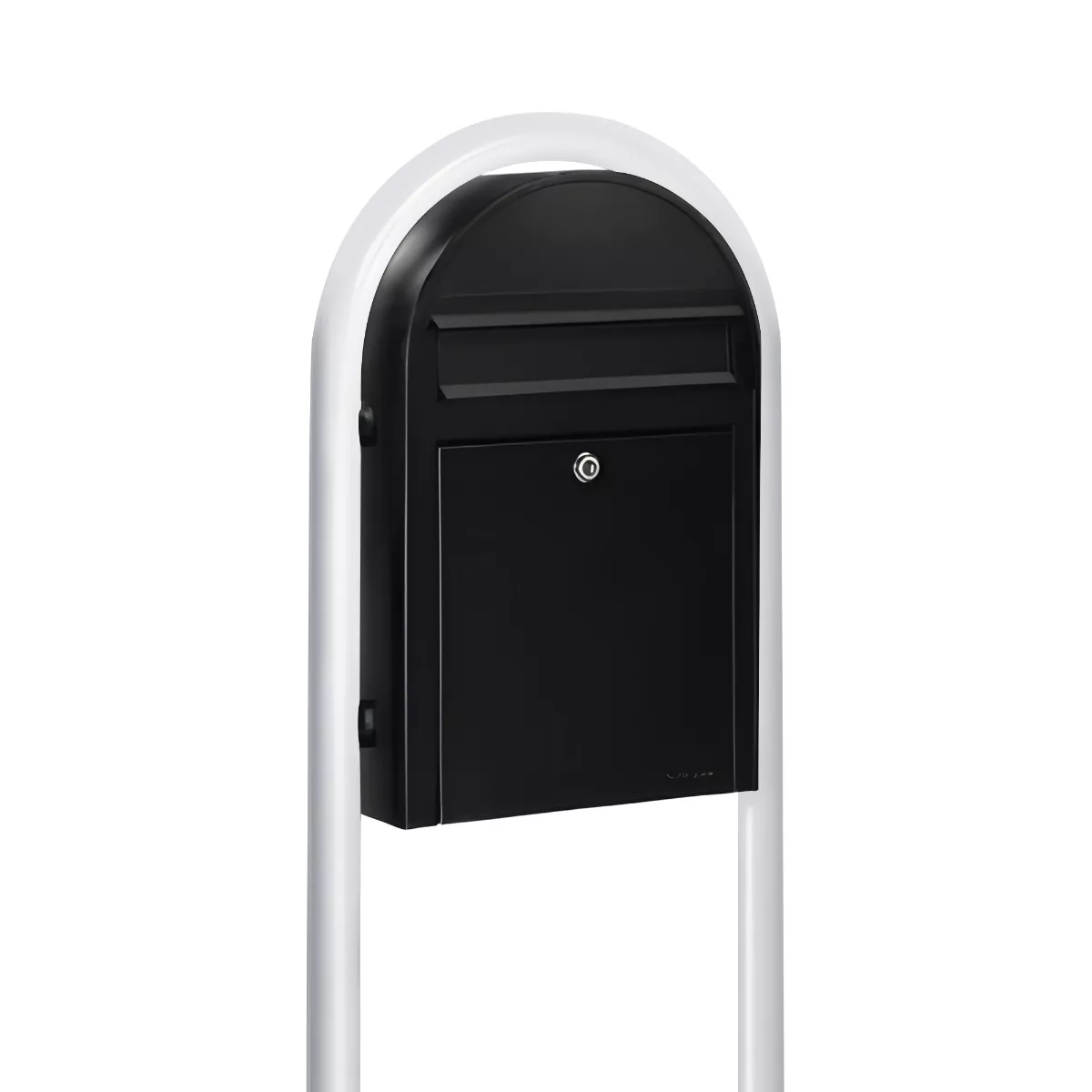 Bobi Classic Slim Front Access Modern Locking Black Mailbox and Round White Post Combo Product Image
