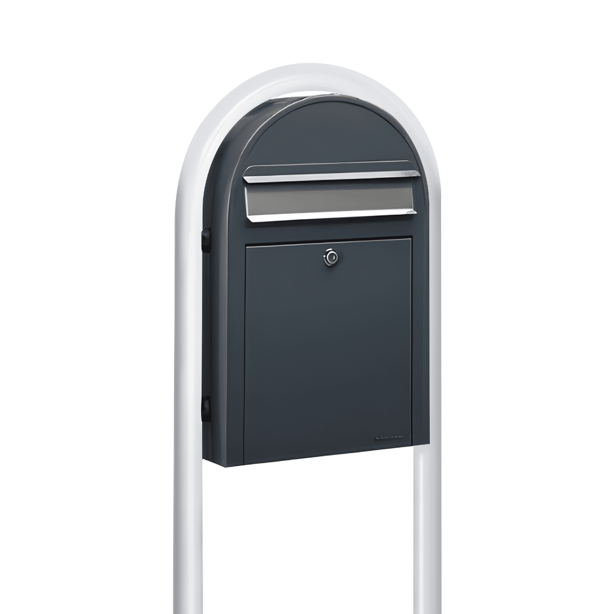 Bobi Classic Slim Front Access Modern Locking Grey Mailbox with Stainless Steel Mail Slot and Round White Post Combo Product Image