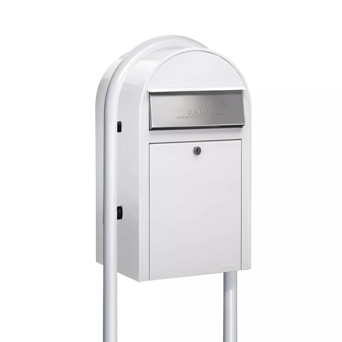 USPS Approved Bobi Grande Front Access Modern Locking White Mailbox with Stainless Steel Mail Slot and Round White Post Combo Product Image