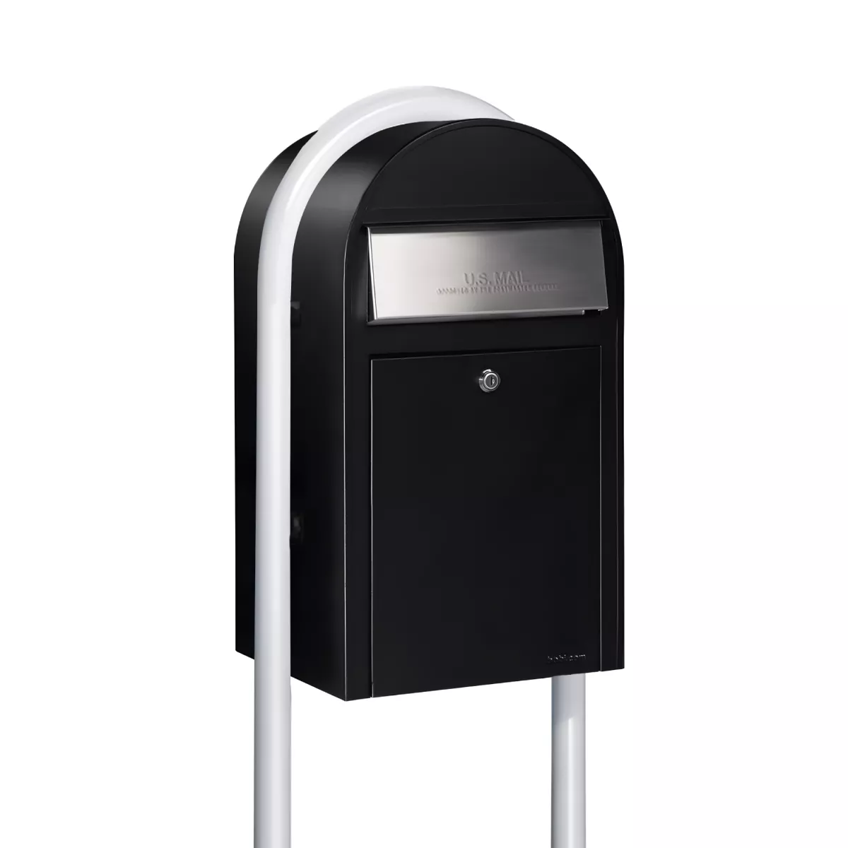 USPS Approved Bobi Grande Front Access Modern Locking Black Mailbox with Stainless Steel Mail Slot and Round White Post Combo Product Image