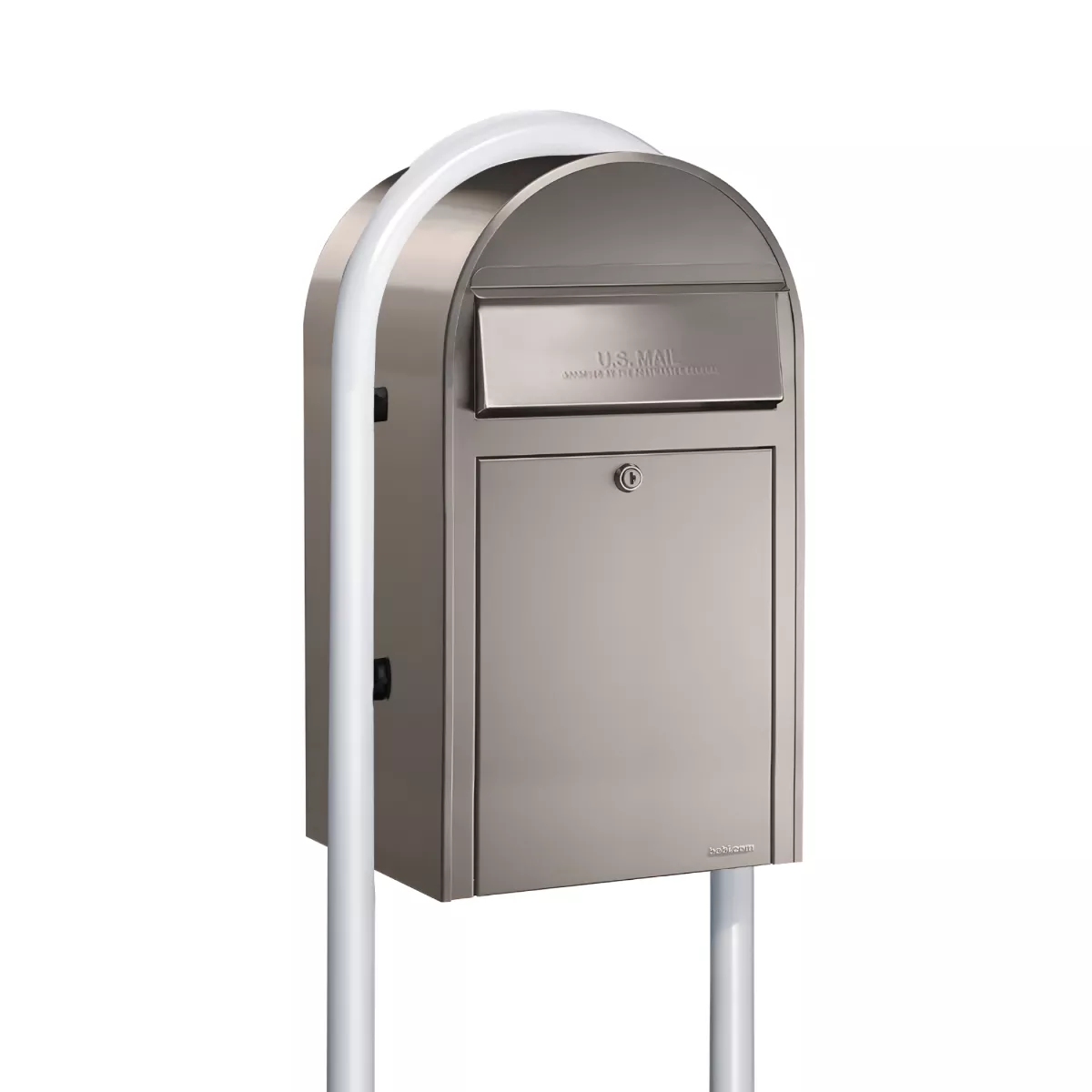 USPS Approved Bobi Grande Front Access Modern Locking Stainless Steel Mailbox with Round White Post Combo Product Image