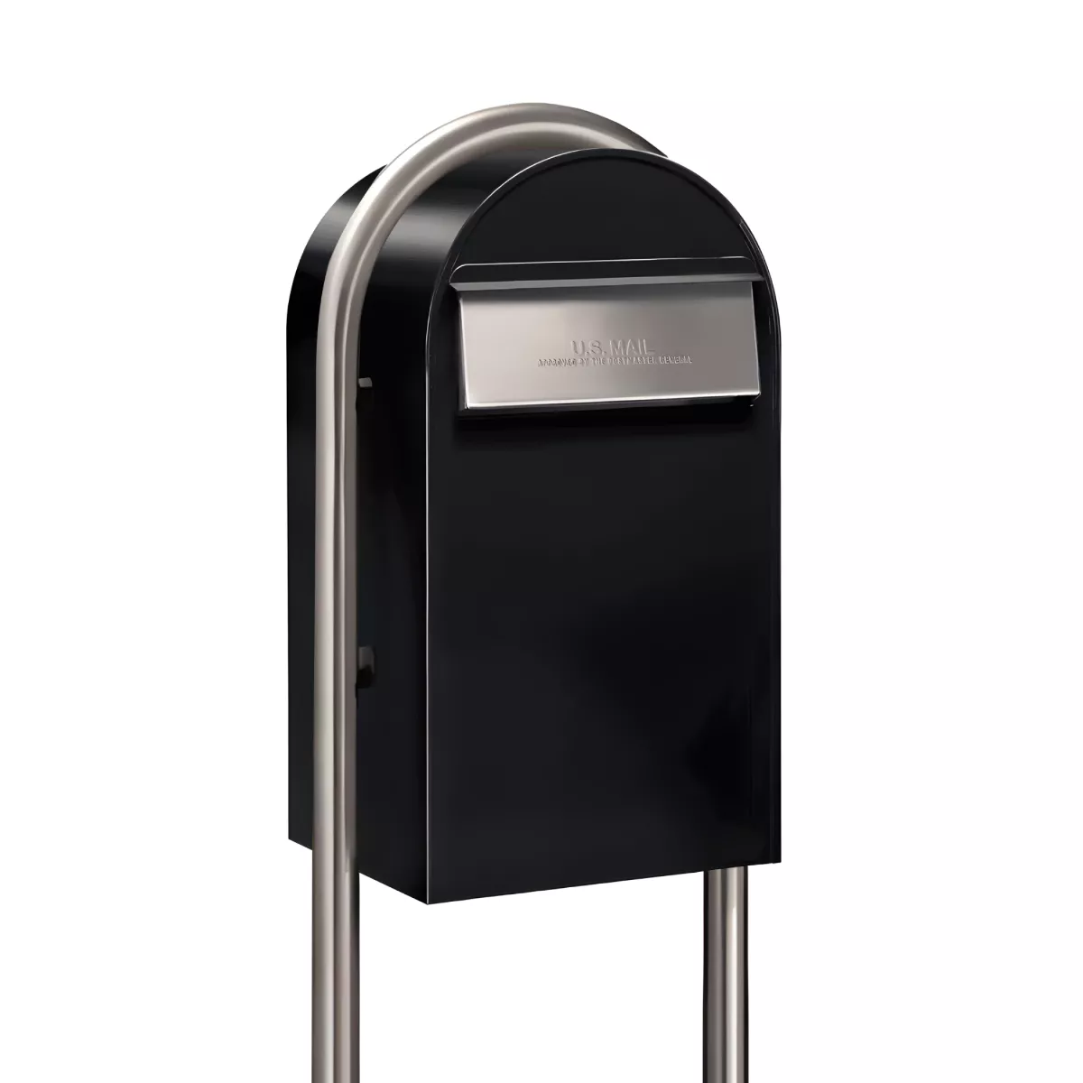 USPS Approved Bobi Grande B Rear Access Modern Locking Black Mailbox with Round Zinc Post Combo – Stainless Steel Mail Slot – Secure Small Parcel Delivery Product Image