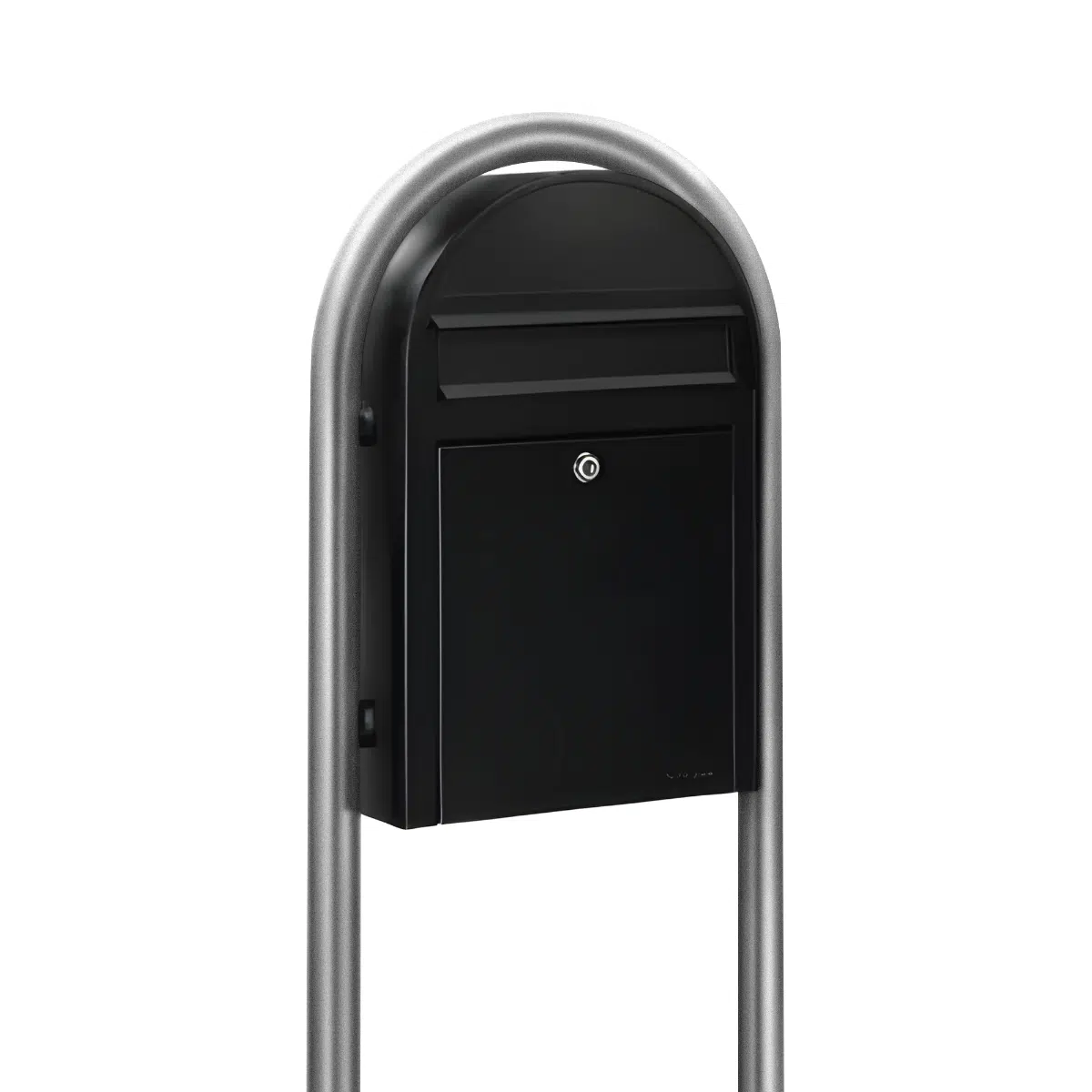Bobi Classic Slim Front Access Modern Locking Black Mailbox and Round Zinc Post Combo Product Image