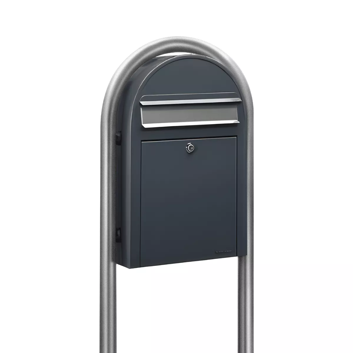 Bobi Classic Slim Front Access Modern Locking Grey Mailbox with Stainless Steel Mail Slot and Round Zinc Post Combo Product Image