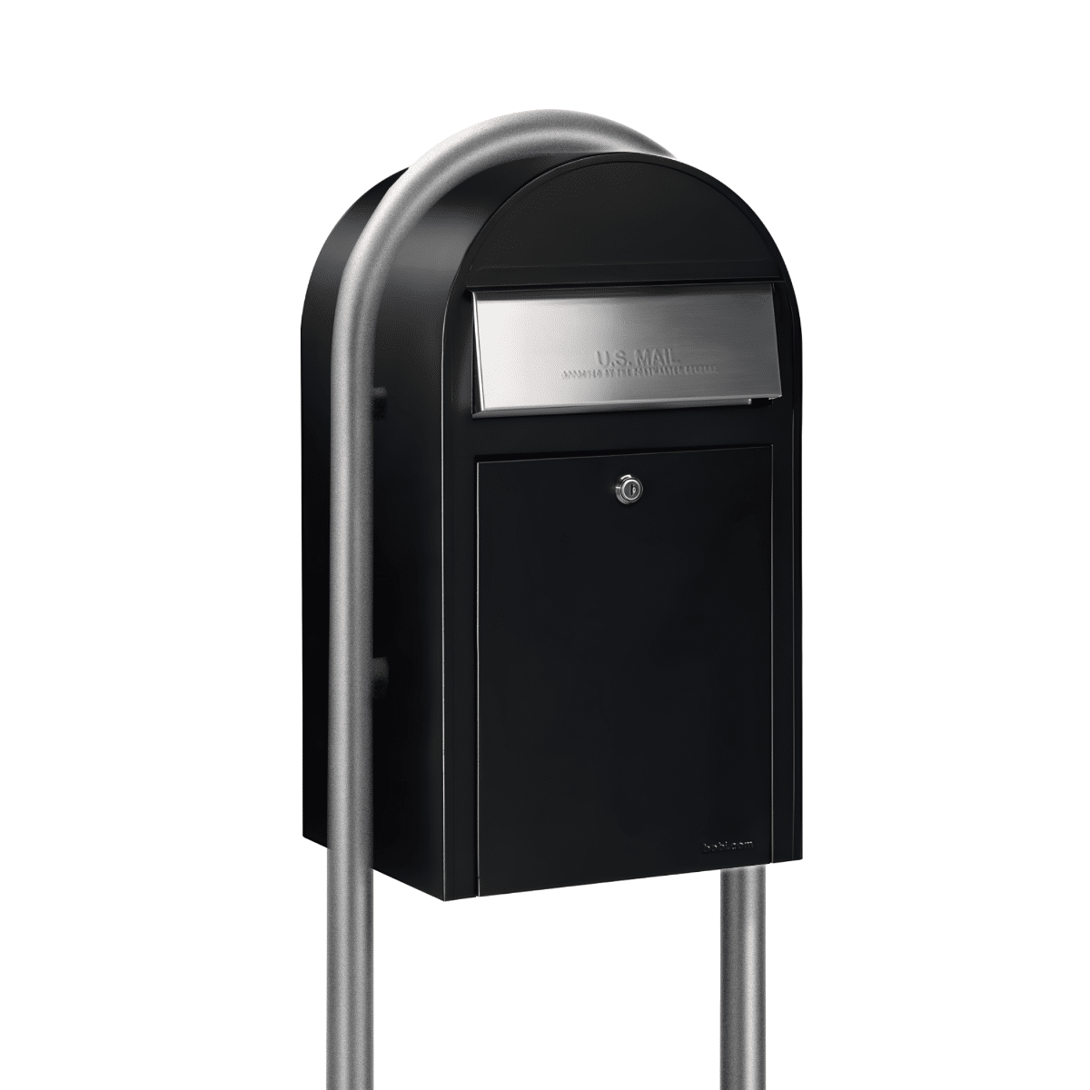 USPS Approved Bobi Grande Front Access Modern Locking Black Mailbox with Stainless Steel Mail Slot and Round Zinc Post Combo Product Image