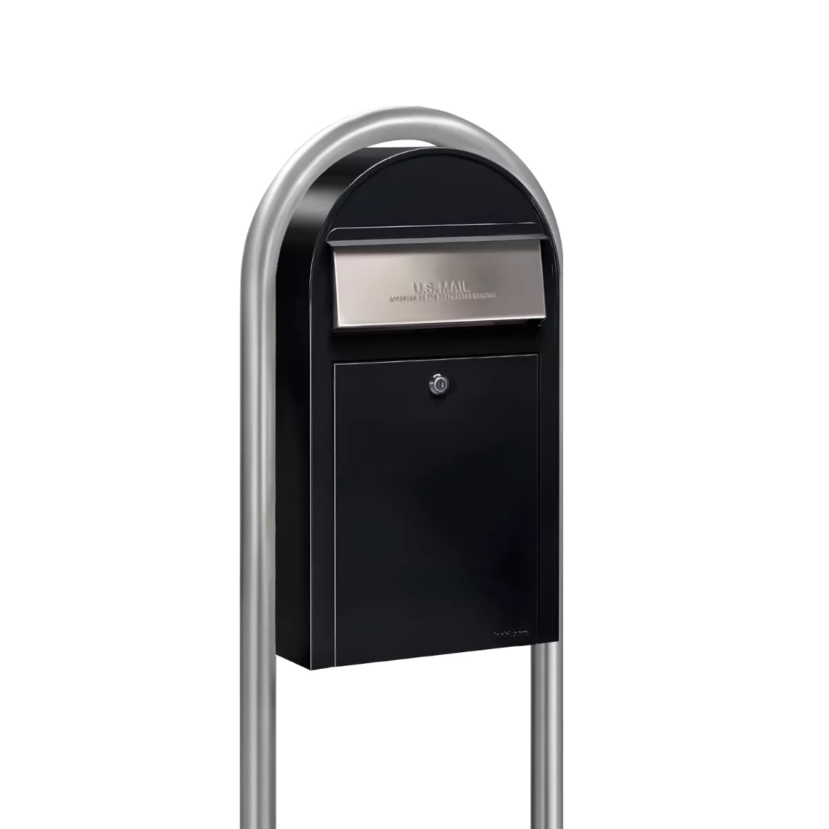 USPS Approved Bobi Grande Slim Front Access Modern Locking Black Mailbox with Stainless Steel Mail Slot and Round Zinc Post Combo Product Image