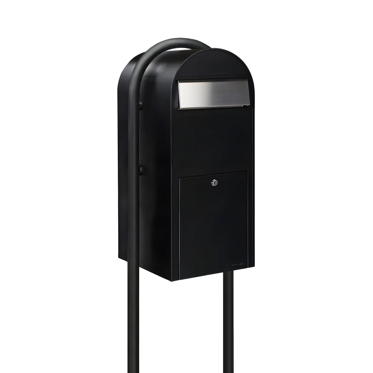 Bobi Jumbo Front Access Package Black Mailbox with Stainless Steel Mail Slot and Round Black Post Combo Product Image
