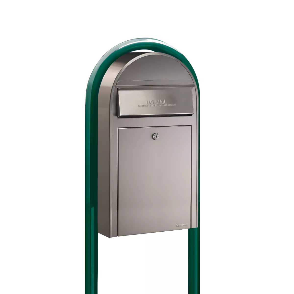 USPS Approved Bobi Grande Slim Front Access Modern Locking Stainless Steel Mailbox with Round Green Post Combo Product Image