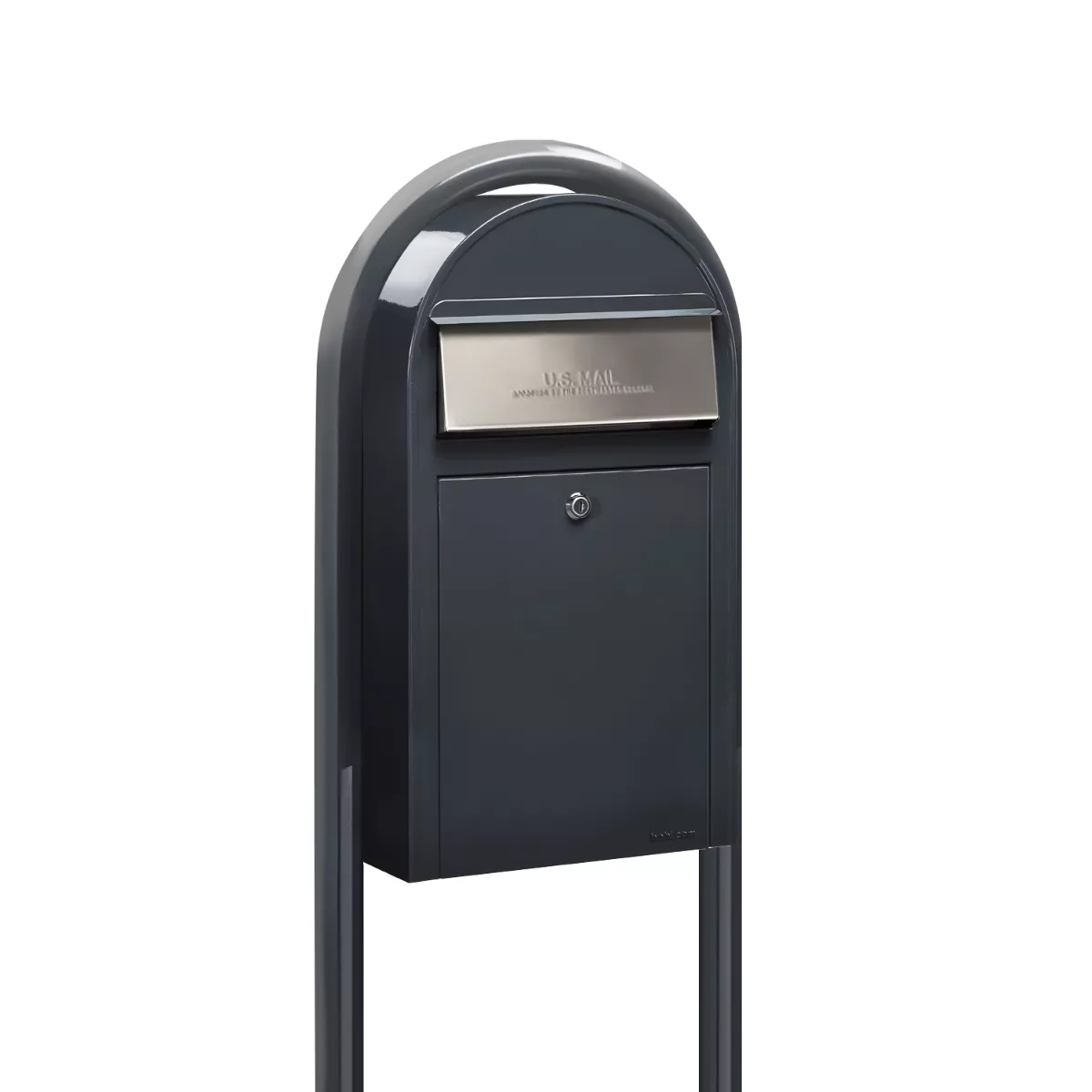 USPS Approved Bobi Grande Slim Front Access Modern Locking Grey Mailbox with Stainless Steel Mail Slot and Round Grey Post Combo Product Image