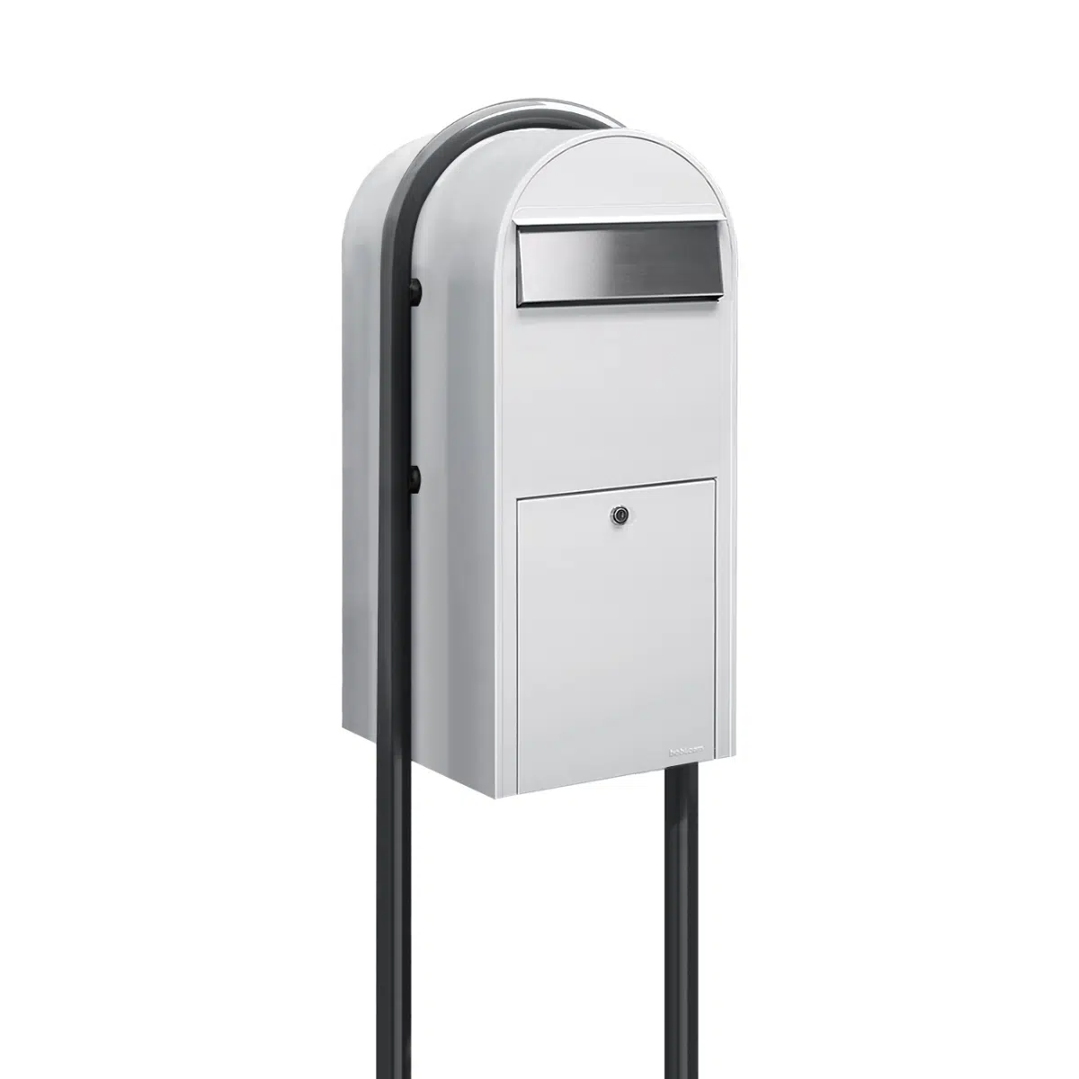 Bobi Jumbo Front Access Package White Mailbox with Stainless Steel Mail Slot and Round Grey Post Combo Product Image