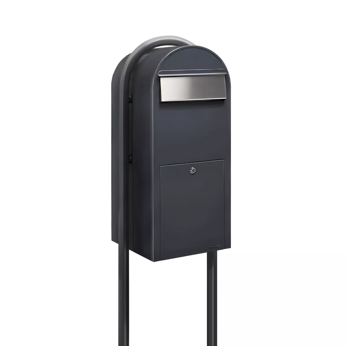 Bobi Jumbo Front Access Package Grey Mailbox with Stainless Steel Mail Slot and Round Grey Post Combo Product Image