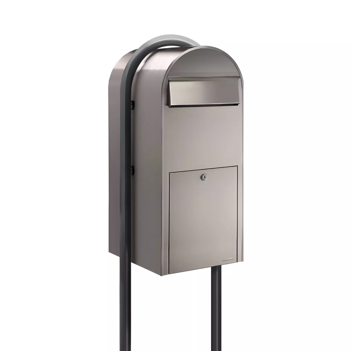 Bobi Jumbo Front Access Package Stainless Steel Mailbox and Round Grey Post Combo Product Image