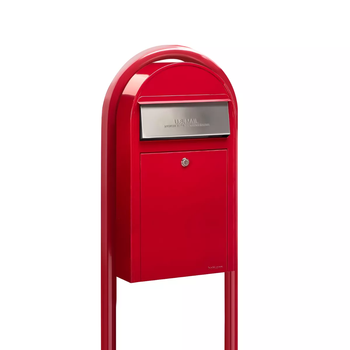 USPS Approved Bobi Grande Slim Front Access Modern Locking Red Mailbox with Stainless Steel Mail Slot and Round Red Post Combo Product Image