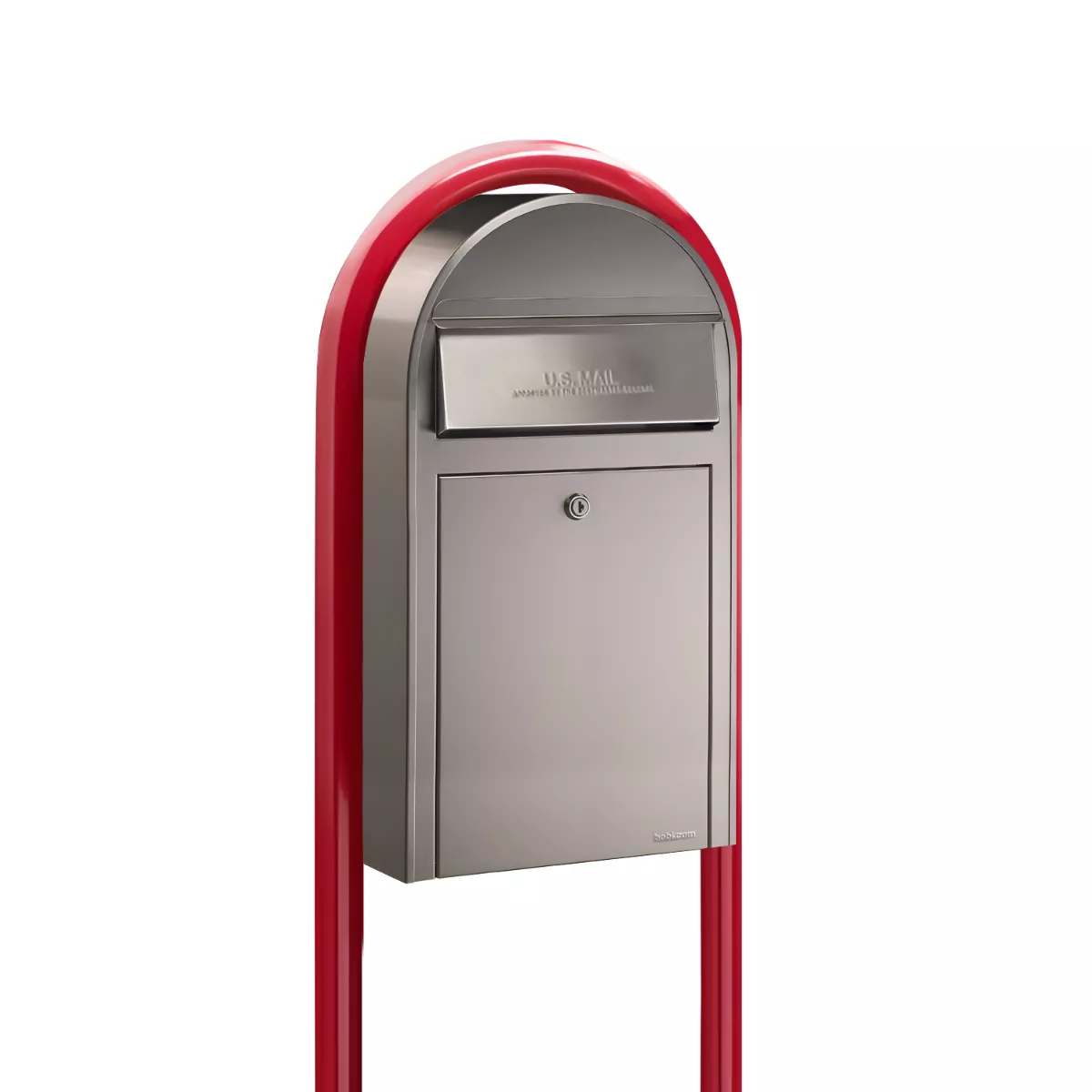USPS Approved Bobi Grande Slim Front Access Modern Locking Stainless Steel Mailbox with Round Red Post Combo Product Image