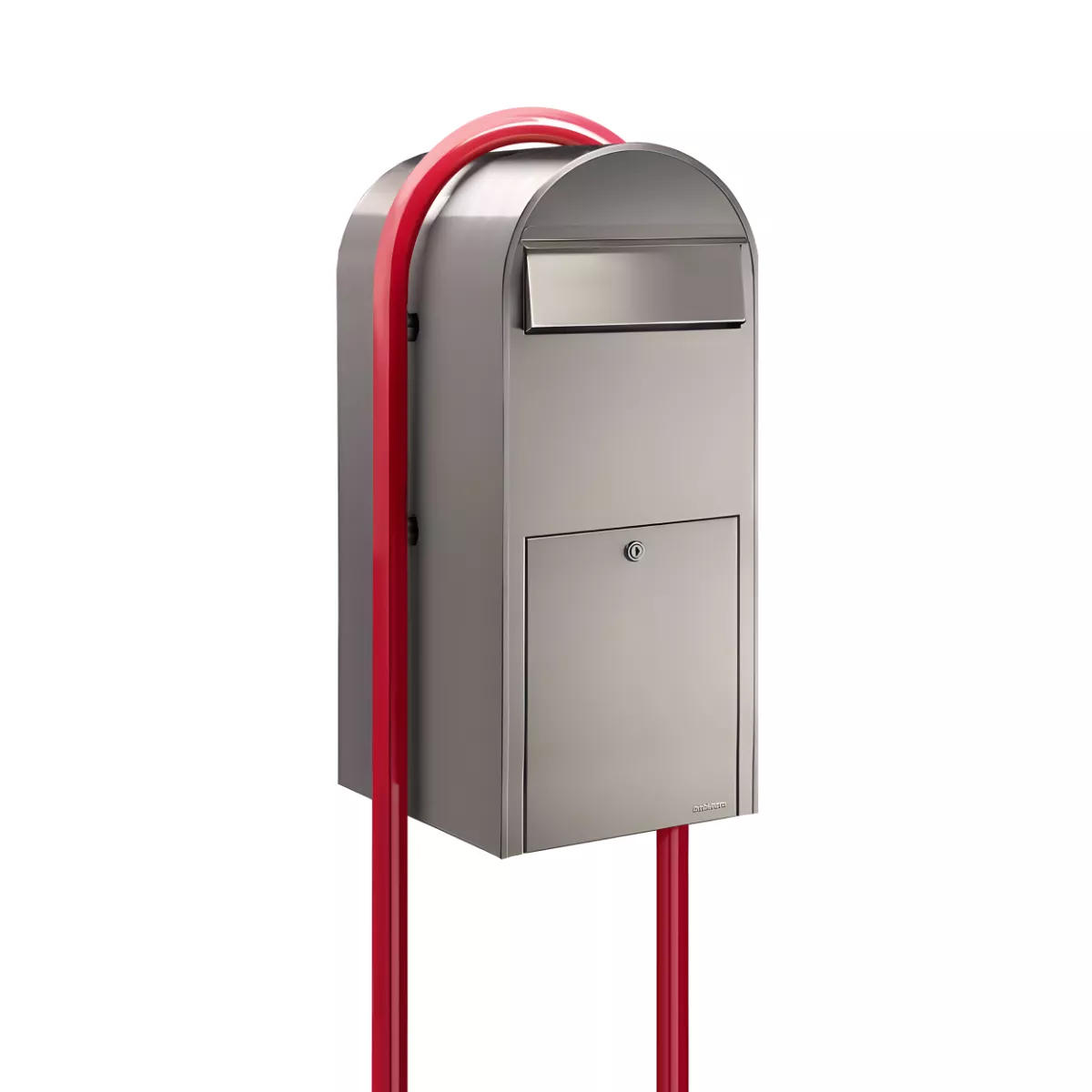 Bobi Jumbo Front Access Package Stainless Steel Mailbox and Round Red Post Combo Product Image