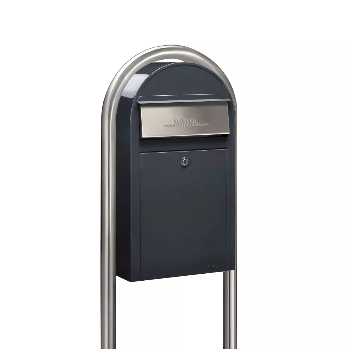 USPS Approved Bobi Grande Slim Front Access Modern Locking Grey Mailbox with Round Stainless Steel Post Combo Product Image