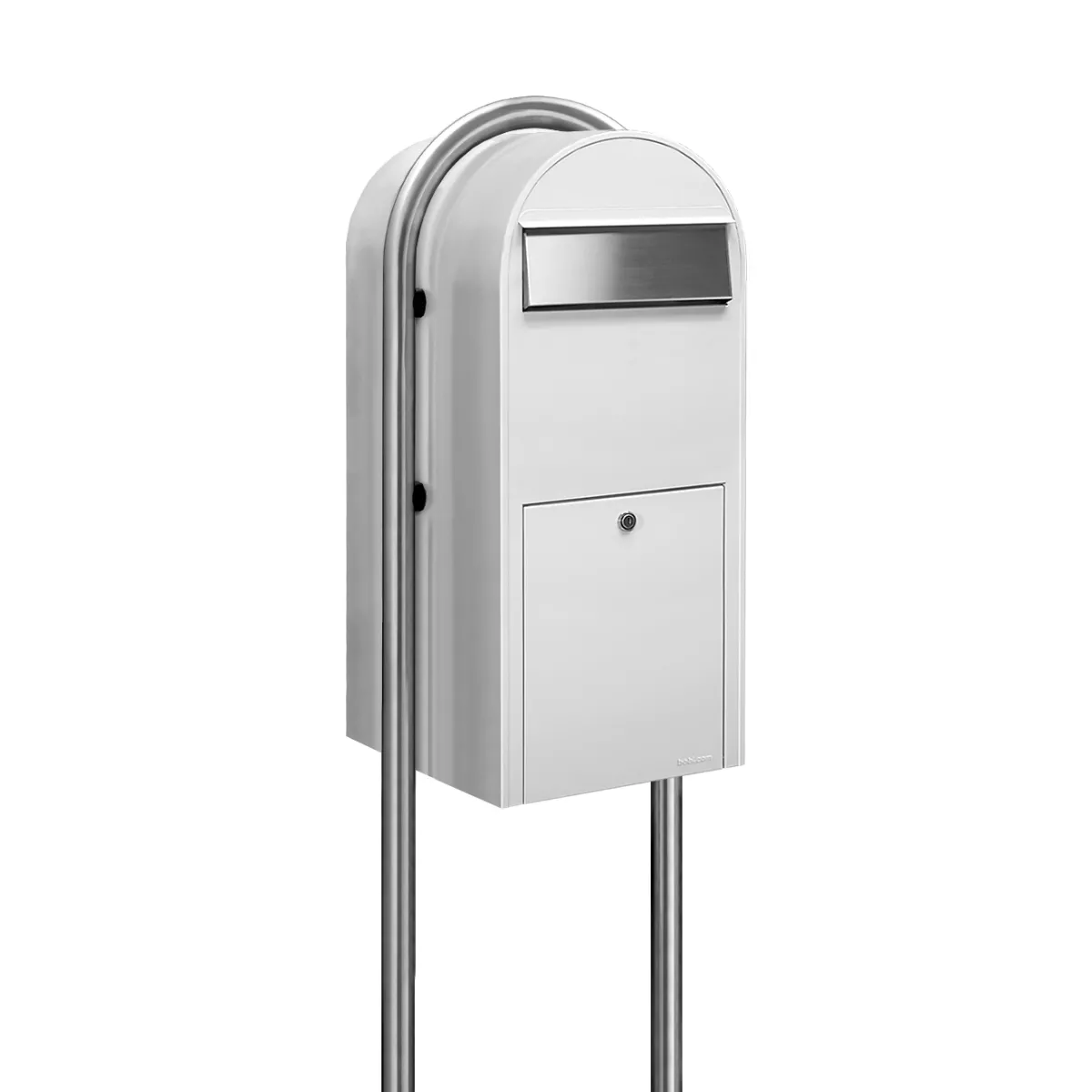 Bobi Jumbo Front Access Package White Mailbox and Round Stainless Steel Post Combo Product Image