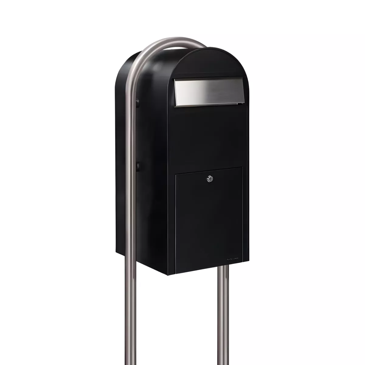 Bobi Jumbo Front Access Package Black Mailbox with Stainless Steel Mail Slot and Round Stainless Steel Post Combo Product Image