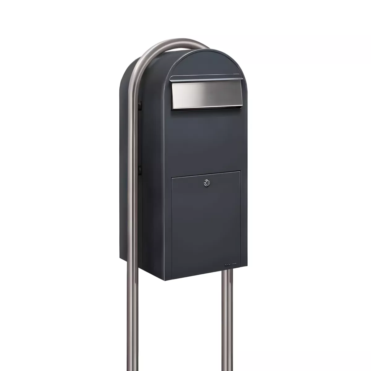 Bobi Jumbo Front Access Package Grey Mailbox and Round Stainless Steel Post Combo Product Image