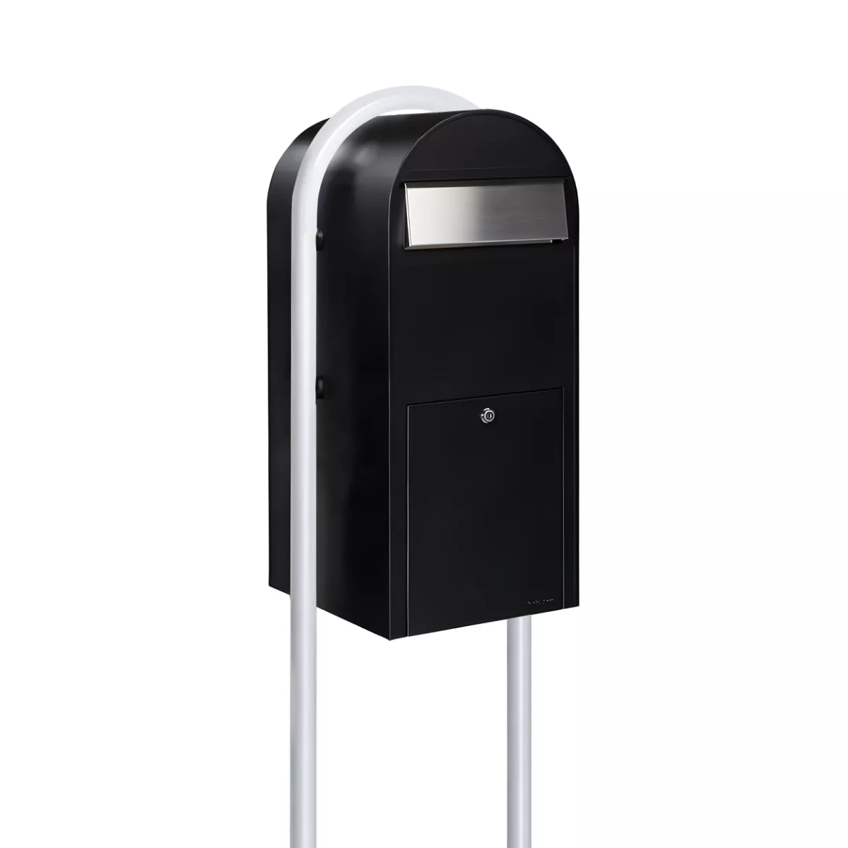 Bobi Jumbo Front Access Package Black Mailbox and Round White Post Combo Product Image