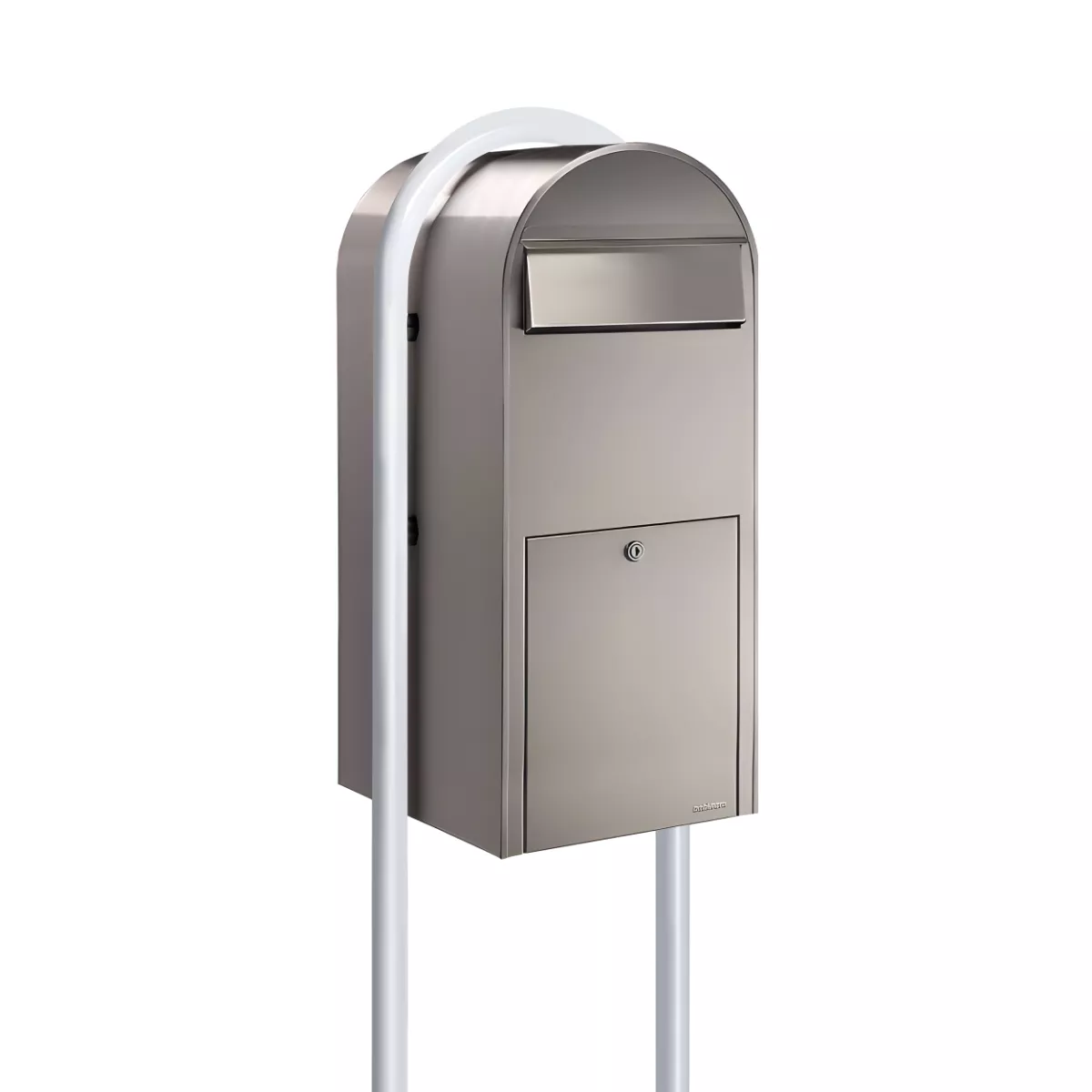 Bobi Jumbo Front Access Package Stainless Steel Mailbox and Round White Post Combo Product Image