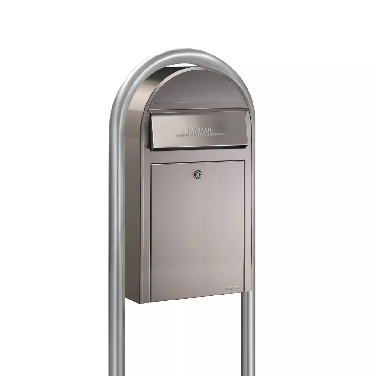 USPS Approved Bobi Grande Slim Front Access Modern Locking Stainless Steel Mailbox with Round Zinc Post Combo Product Image