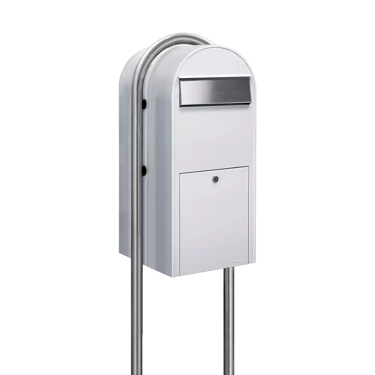 Bobi Jumbo Front Access Package WhiteMailbox with Stainless Steel Mail Slot and Round Zinc Post Combo Product Image