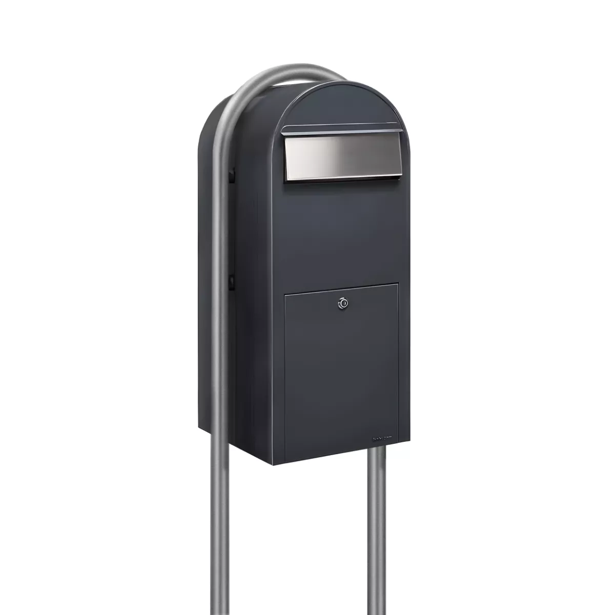Bobi Jumbo Front Access Package Grey Mailbox with Stainless Steel Mail Slot and Round Zinc Post Combo Product Image