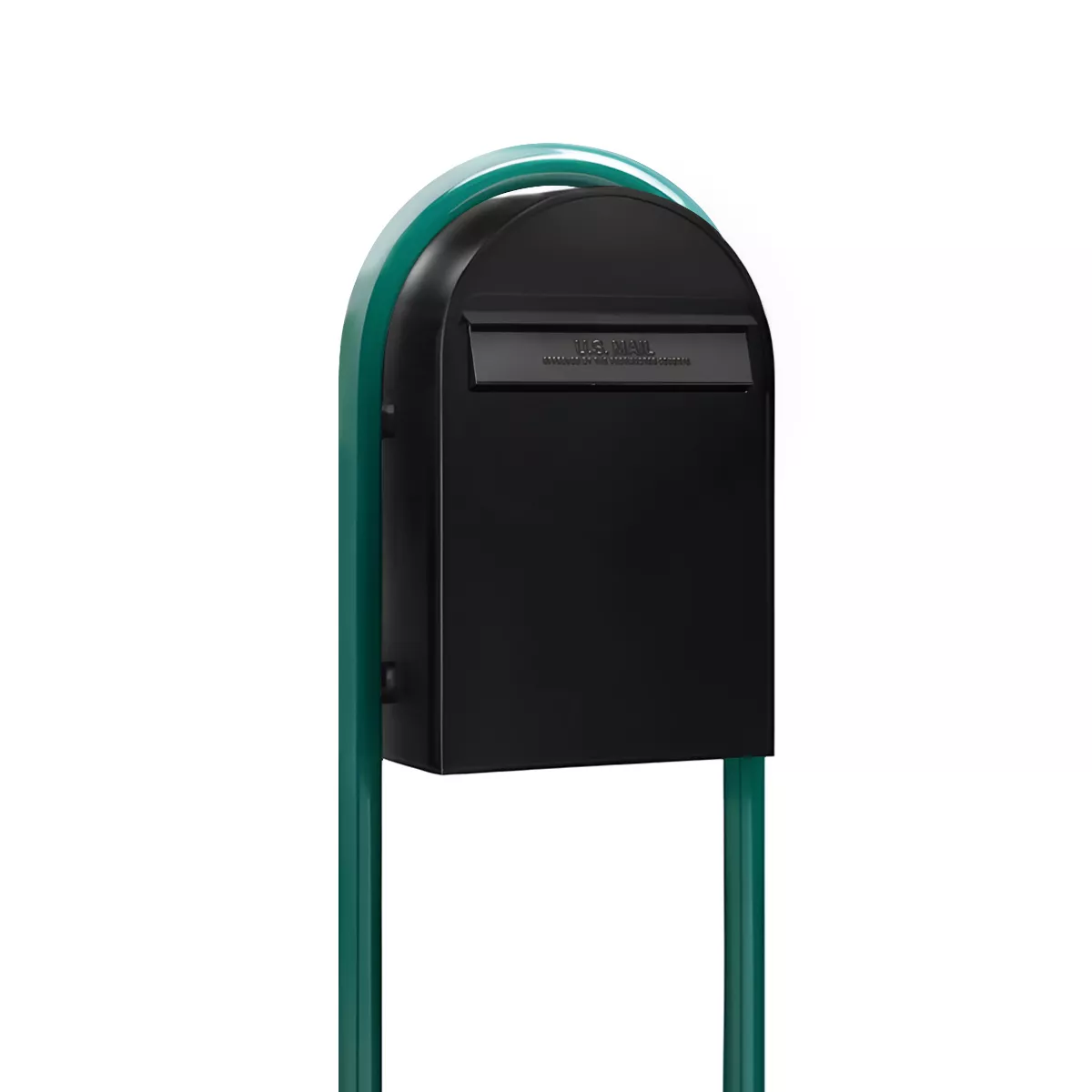 USPS Approved Bobi Classic B Rear Access Modern Locking Black Mailbox and Round Green Post Combo Product Image
