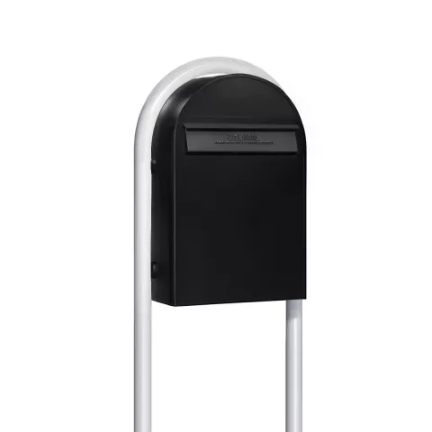 USPS Approved Bobi Classic B Rear Access Modern Locking Black Mailbox and Round White Post Combo Product Image