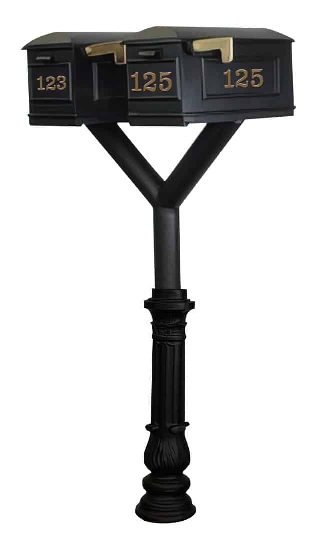 QualArc Penfield Twin Mailbox Post System, base 7 with two Lewiston Mailboxes Product Image