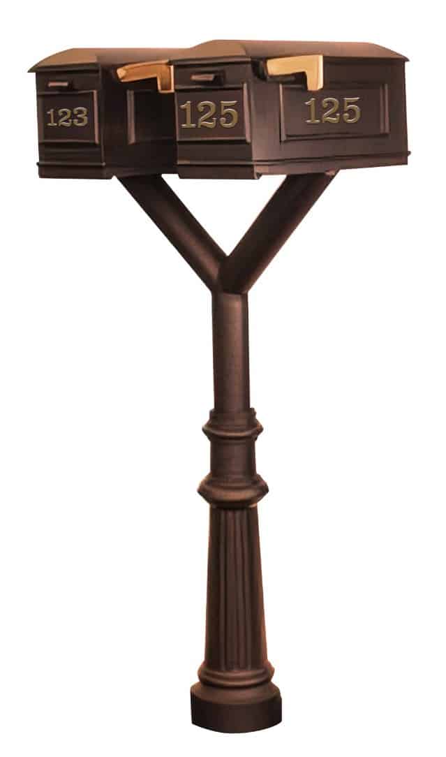 QualArc Penfield Twin Mailbox Post System, base 8 with two Lewiston Mailboxes Product Image