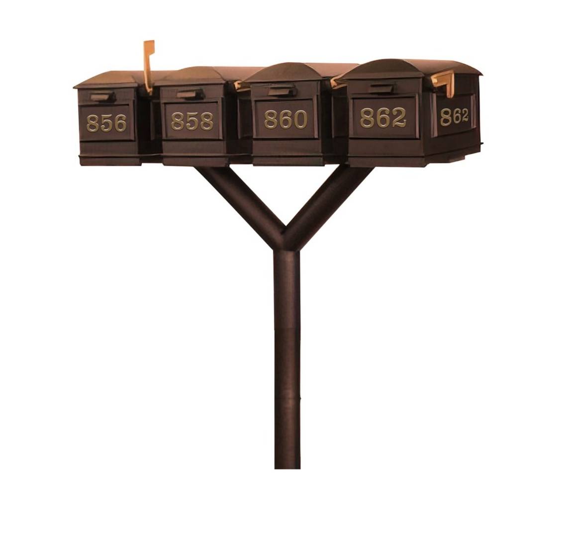 QualArc Penfield QUAD Mailbox Post System, no base with four Lewiston Mailboxes Product Image