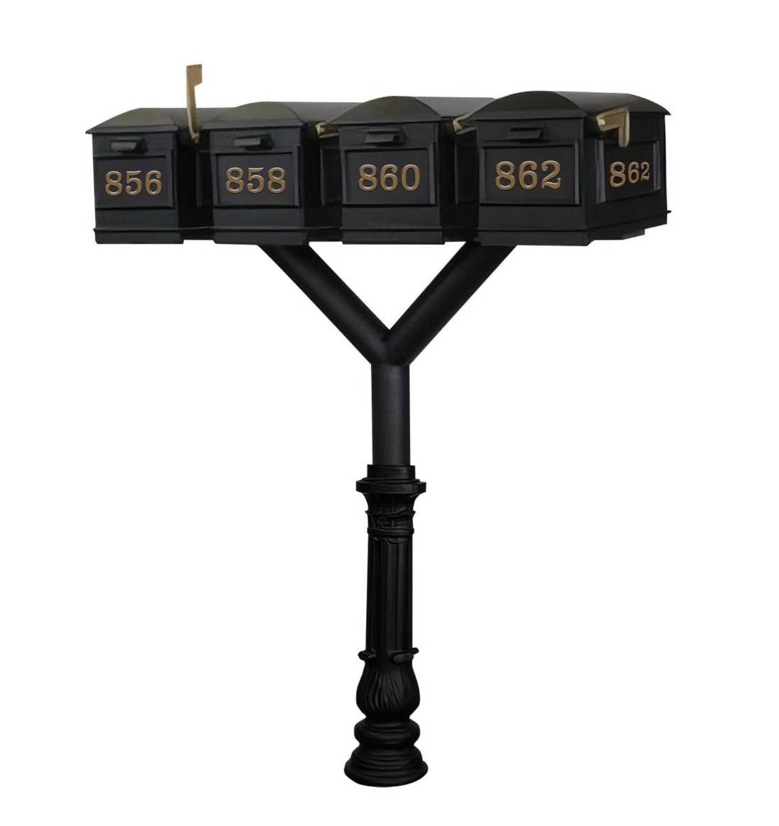 QualArc Penfield QUAD Mailbox Post System, base 7 with four Lewiston Mailboxes Product Image