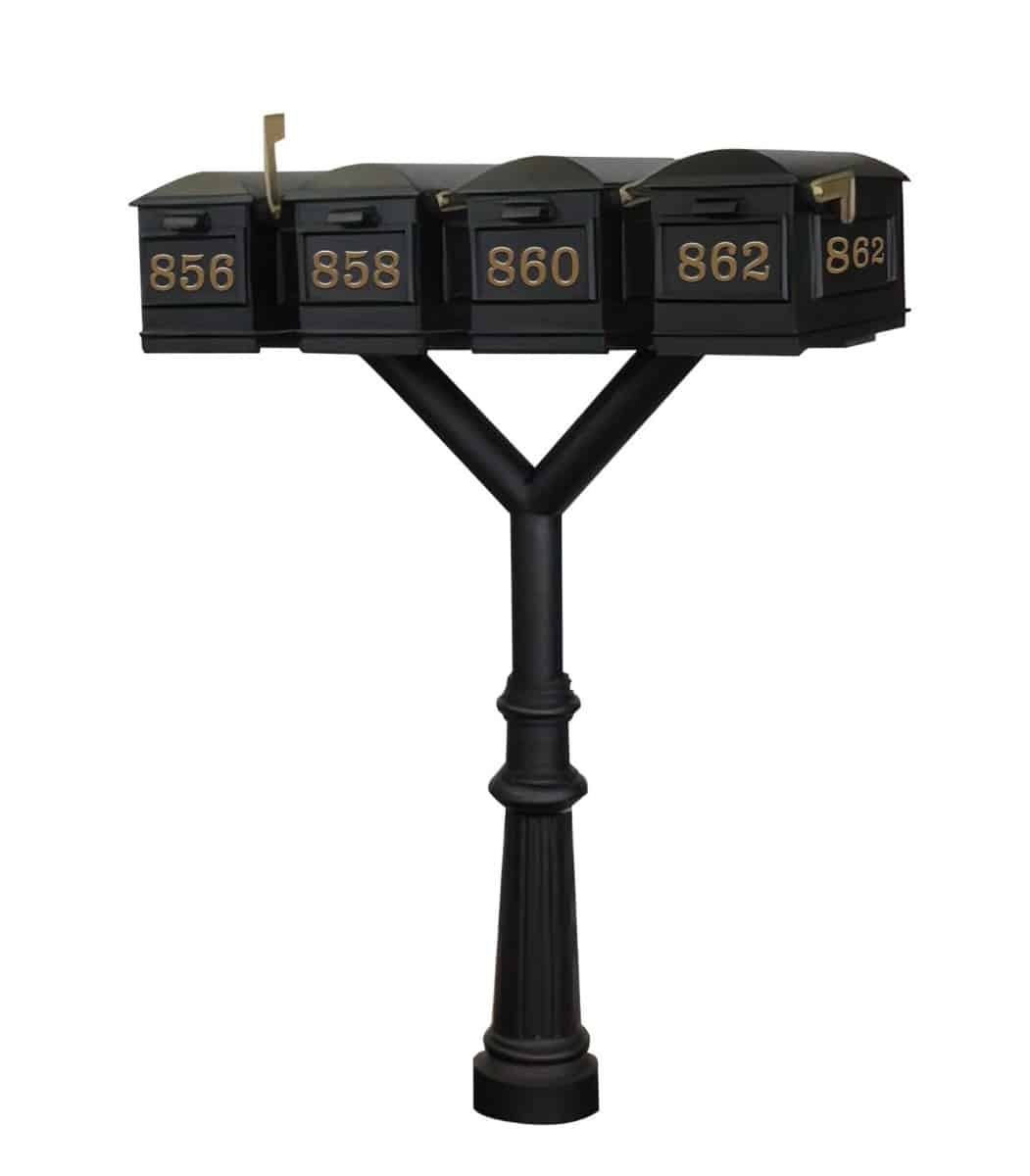 QualArc Penfield QUAD Mailbox Post System, base 8 with four Lewiston Mailboxes Product Image