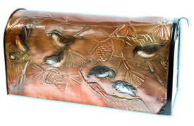 Hentzi Rural Copper Mailbox Nuthatches