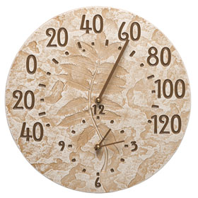 Whitehall Sumac Clock Thermometer Weathered Green